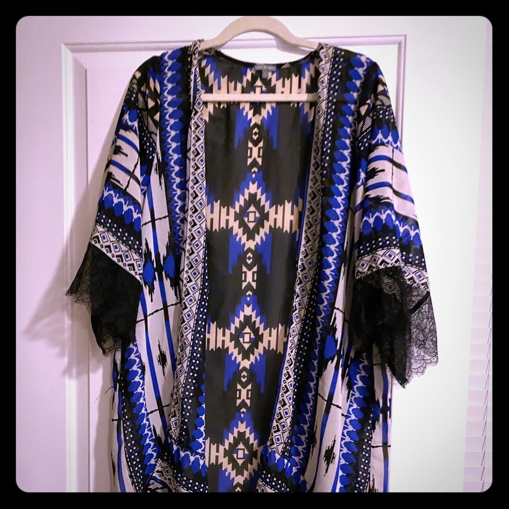 Blue Geometric Duster/Swim Cover